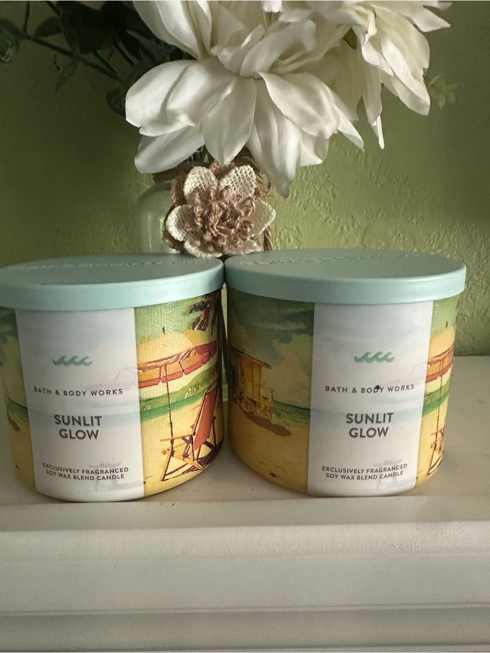 Bath & Body Works Sunlit Glow Candle Pair - Light Aqua & Yellow
